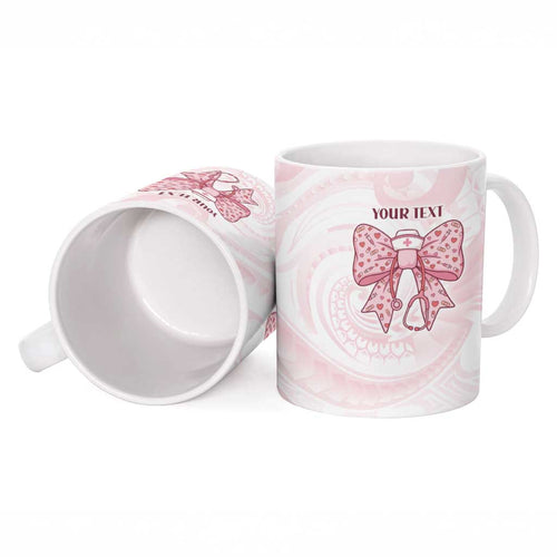 New Zealand Nurses RN Personalised Ceramic Mug Pink Stethoscope Coquette Bow Maori Motif