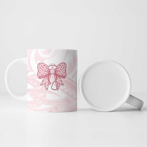 New Zealand Nurses RN Personalised Ceramic Mug Pink Stethoscope Coquette Bow Maori Motif