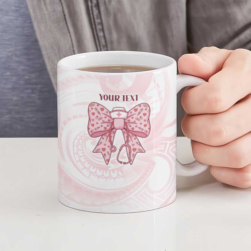 New Zealand Nurses RN Personalised Ceramic Mug Pink Stethoscope Coquette Bow Maori Motif