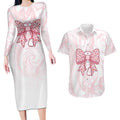 New Zealand Nurses RN Personalised Couples Matching Long Sleeve Bodycon Dress and Hawaiian Shirt Pink Stethoscope Coquette Bow Maori Motif