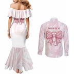 New Zealand Nurses RN Personalised Couples Matching Mermaid Dress and Long Sleeve Button Shirt Pink Stethoscope Coquette Bow Maori Motif