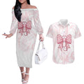 New Zealand Nurses RN Personalised Couples Matching Off The Shoulder Long Sleeve Dress and Hawaiian Shirt Pink Stethoscope Coquette Bow Maori Motif