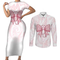 New Zealand Nurses RN Personalised Couples Matching Short Sleeve Bodycon Dress and Long Sleeve Button Shirt Pink Stethoscope Coquette Bow Maori Motif