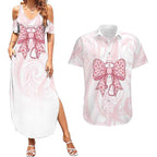 New Zealand Nurses RN Personalised Couples Matching Summer Maxi Dress and Hawaiian Shirt Pink Stethoscope Coquette Bow Maori Motif