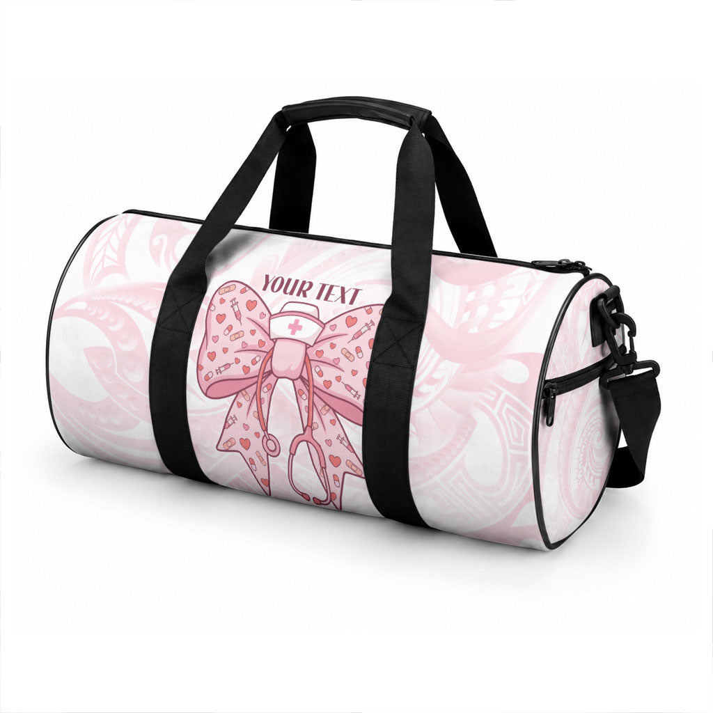 New Zealand Nurses RN Personalised Duffle Bag Pink Stethoscope Coquette Bow Maori Motif