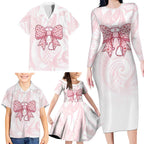 New Zealand Nurses RN Personalised Family Matching Long Sleeve Bodycon Dress and Hawaiian Shirt Pink Stethoscope Coquette Bow Maori Motif
