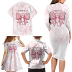 New Zealand Nurses RN Personalised Family Matching Long Sleeve Bodycon Dress and Hawaiian Shirt Pink Stethoscope Coquette Bow Maori Motif