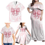 New Zealand Nurses RN Personalised Family Matching Off Shoulder Maxi Dress and Hawaiian Shirt Pink Stethoscope Coquette Bow Maori Motif