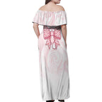 New Zealand Nurses RN Personalised Family Matching Off Shoulder Maxi Dress and Hawaiian Shirt Pink Stethoscope Coquette Bow Maori Motif