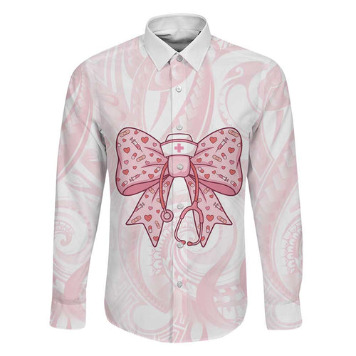New Zealand Nurses RN Personalised Family Matching Off Shoulder Short Dress and Hawaiian Shirt Pink Stethoscope Coquette Bow Maori Motif