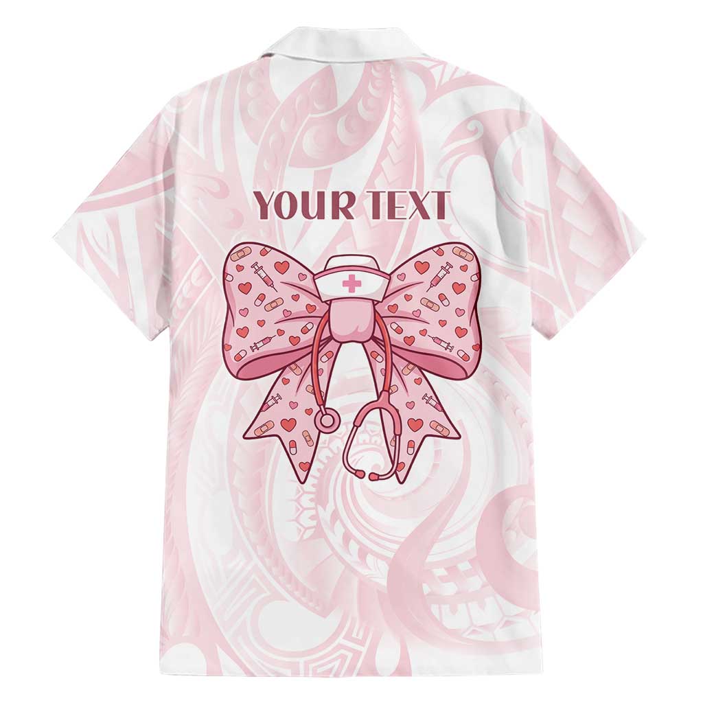 New Zealand Nurses RN Personalised Family Matching Puletasi and Hawaiian Shirt Pink Stethoscope Coquette Bow Maori Motif
