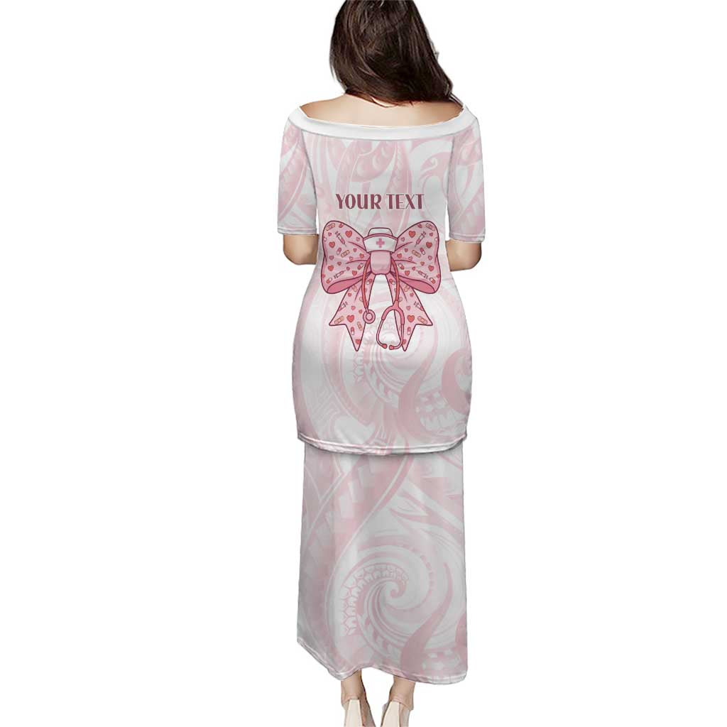New Zealand Nurses RN Personalised Family Matching Puletasi and Hawaiian Shirt Pink Stethoscope Coquette Bow Maori Motif