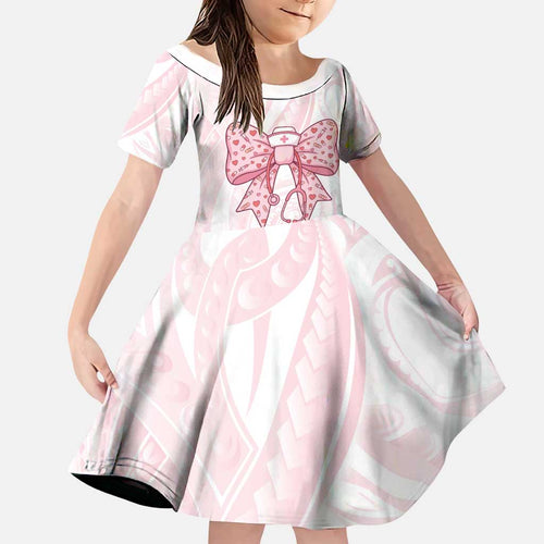 New Zealand Nurses RN Personalised Family Matching Summer Maxi Dress and Hawaiian Shirt Pink Stethoscope Coquette Bow Maori Motif