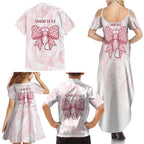 New Zealand Nurses RN Personalised Family Matching Summer Maxi Dress and Hawaiian Shirt Pink Stethoscope Coquette Bow Maori Motif