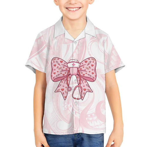 New Zealand Nurses RN Personalised Family Matching Summer Maxi Dress and Hawaiian Shirt Pink Stethoscope Coquette Bow Maori Motif