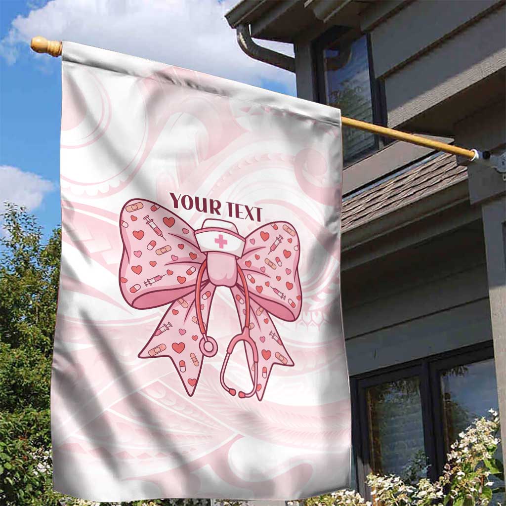 New Zealand Nurses RN Personalised Garden Flag Pink Stethoscope Coquette Bow Maori Motif