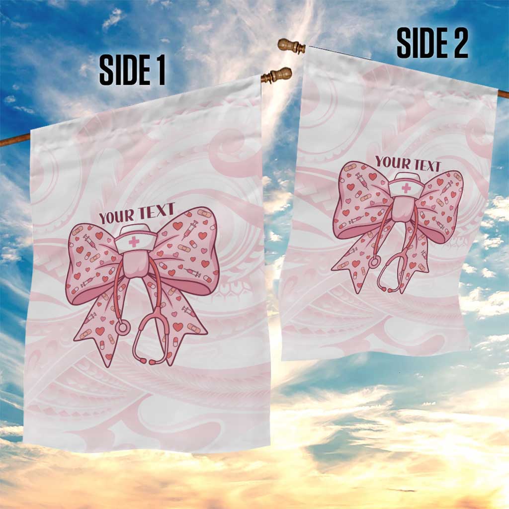 New Zealand Nurses RN Personalised Garden Flag Pink Stethoscope Coquette Bow Maori Motif