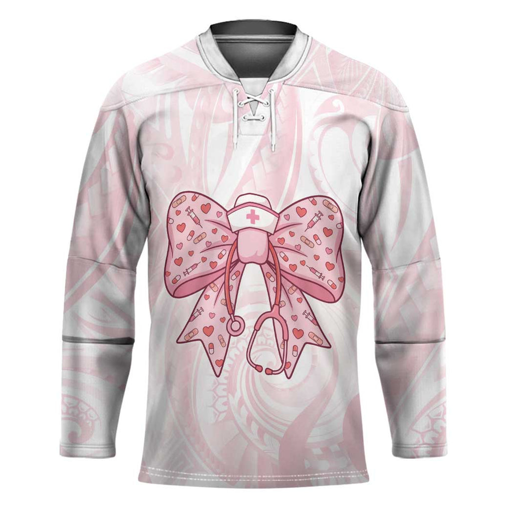 New Zealand Nurses RN Personalised Hockey Jersey Pink Stethoscope Coquette Bow Maori Motif