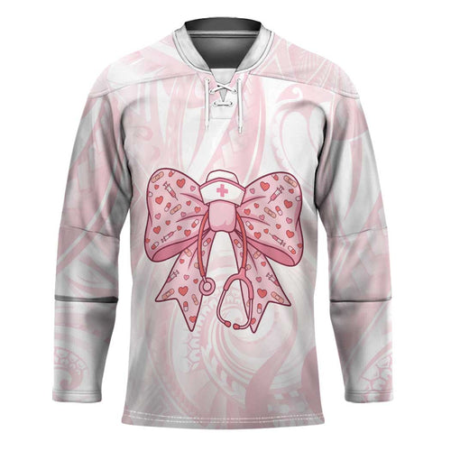New Zealand Nurses RN Personalised Hockey Jersey Pink Stethoscope Coquette Bow Maori Motif