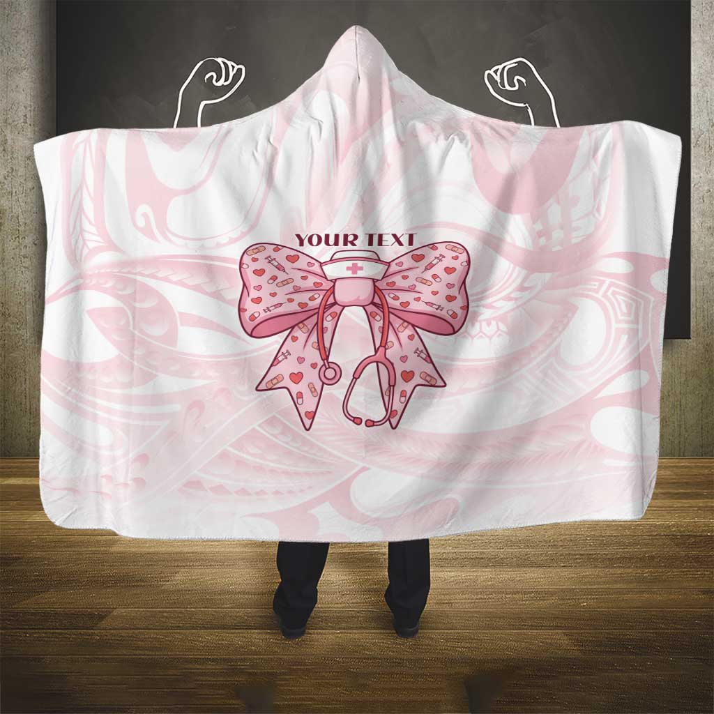 New Zealand Nurses RN Personalised Hooded Blanket Pink Stethoscope Coquette Bow Maori Motif