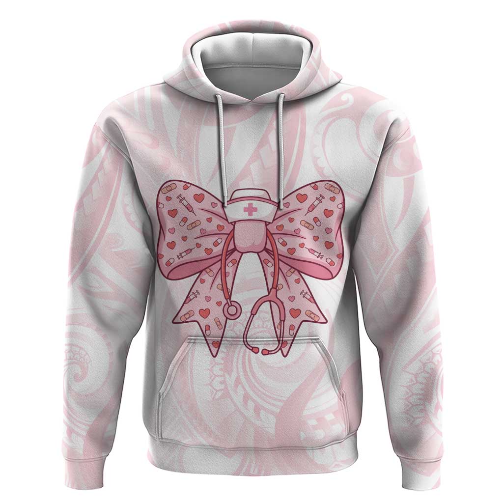 New Zealand Nurses RN Personalised Hoodie Pink Stethoscope Coquette Bow Maori Motif