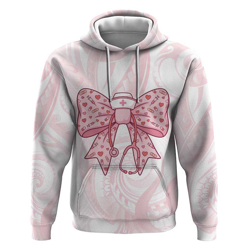 New Zealand Nurses RN Personalised Hoodie Pink Stethoscope Coquette Bow Maori Motif