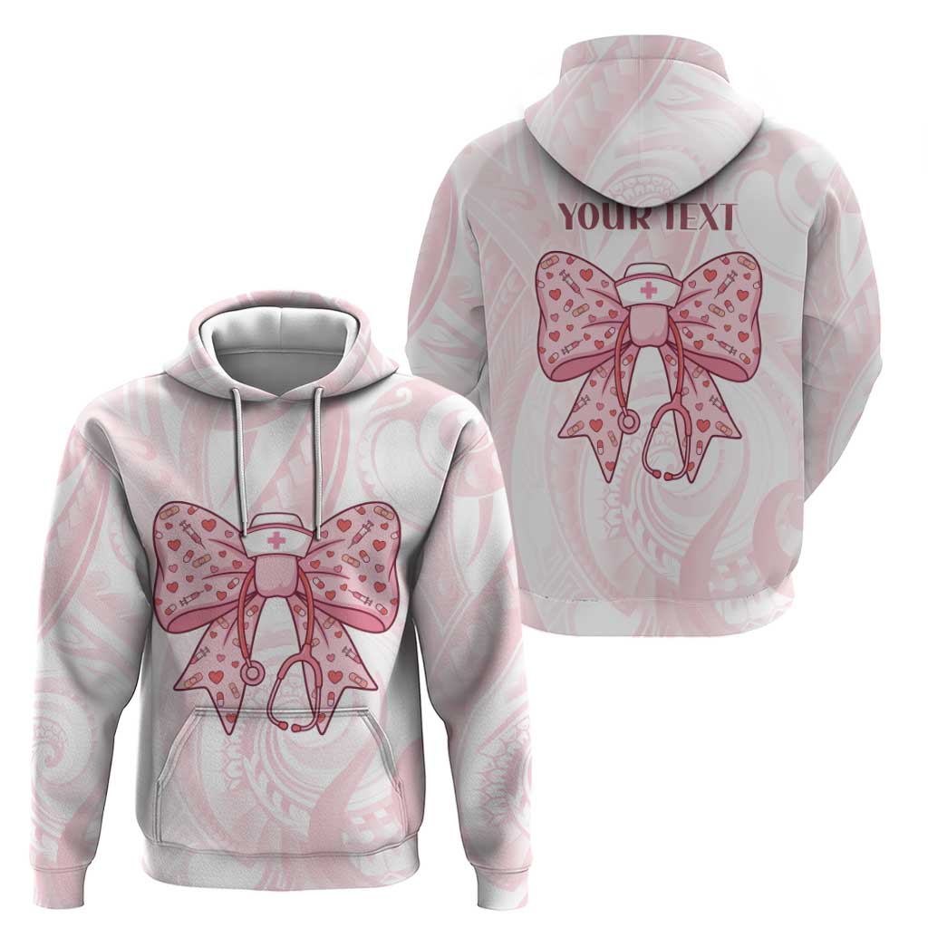 New Zealand Nurses RN Personalised Hoodie Pink Stethoscope Coquette Bow Maori Motif