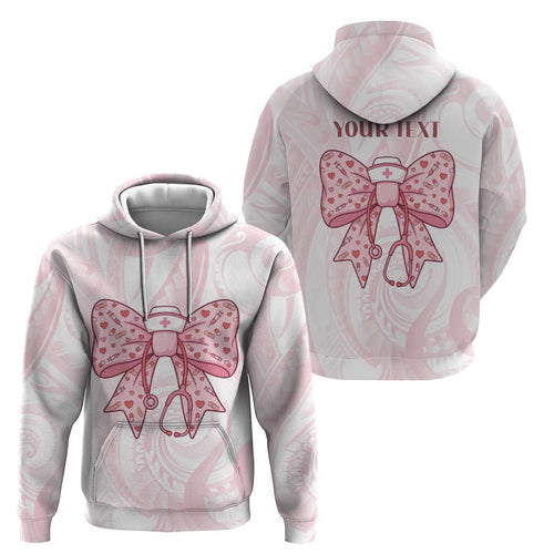 New Zealand Nurses RN Personalised Hoodie Pink Stethoscope Coquette Bow Maori Motif