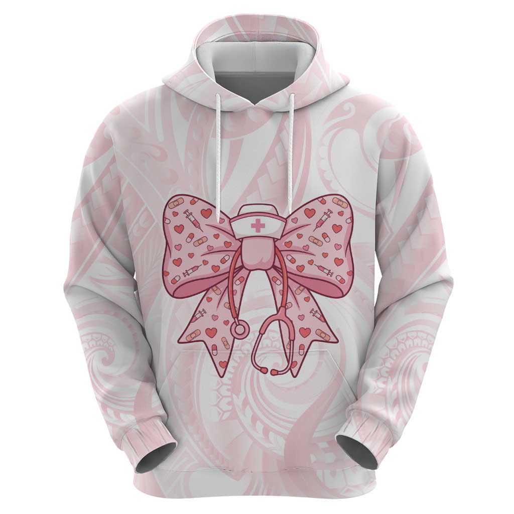 New Zealand Nurses RN Personalised Hoodie Pink Stethoscope Coquette Bow Maori Motif