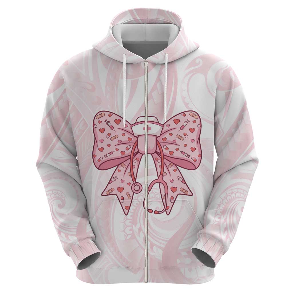 New Zealand Nurses RN Personalised Hoodie Pink Stethoscope Coquette Bow Maori Motif