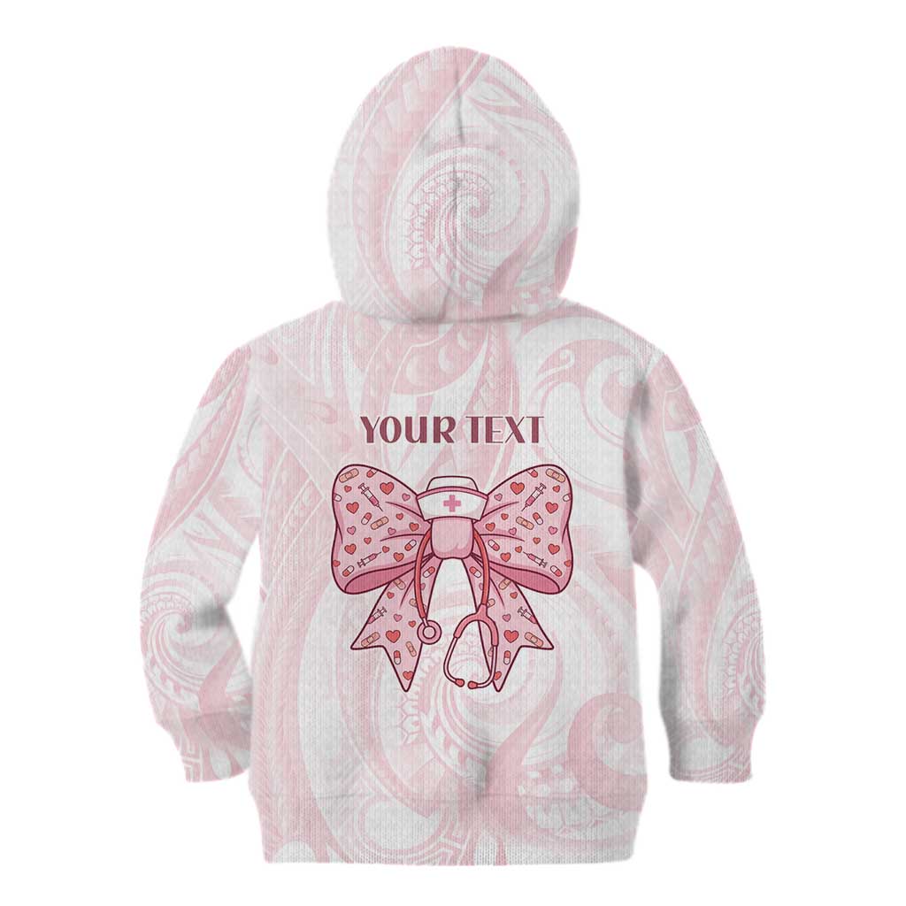 New Zealand Nurses RN Personalised Kid Hoodie Pink Stethoscope Coquette Bow Maori Motif