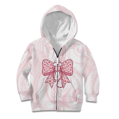 New Zealand Nurses RN Personalised Kid Hoodie Pink Stethoscope Coquette Bow Maori Motif