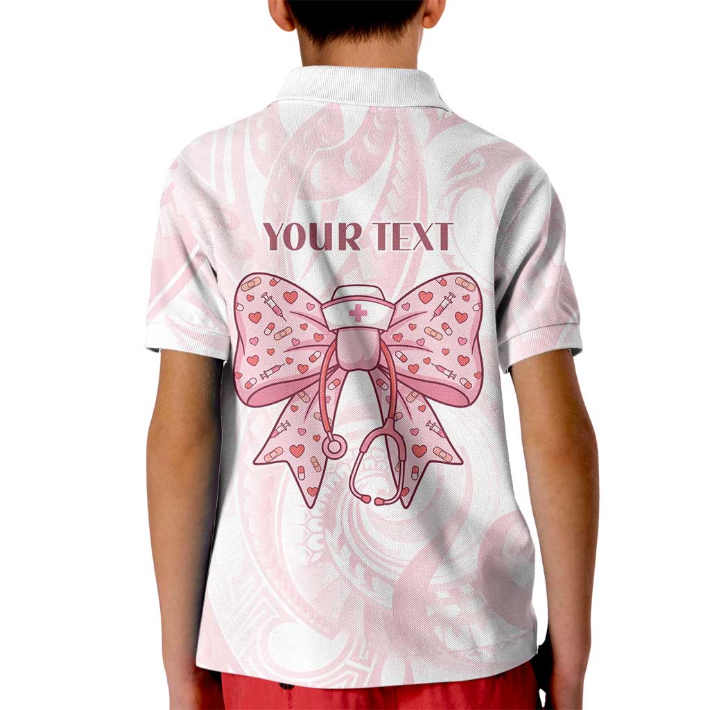 New Zealand Nurses RN Personalised Kid Polo Shirt Pink Stethoscope Coquette Bow Maori Motif