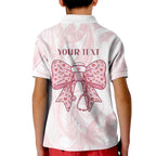 New Zealand Nurses RN Personalised Kid Polo Shirt Pink Stethoscope Coquette Bow Maori Motif