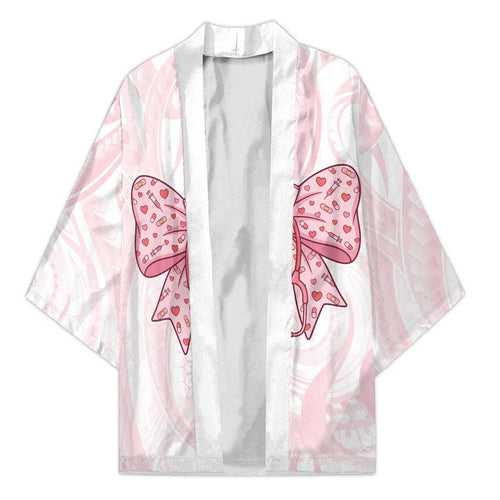 New Zealand Nurses RN Personalised Kimono Pink Stethoscope Coquette Bow Maori Motif