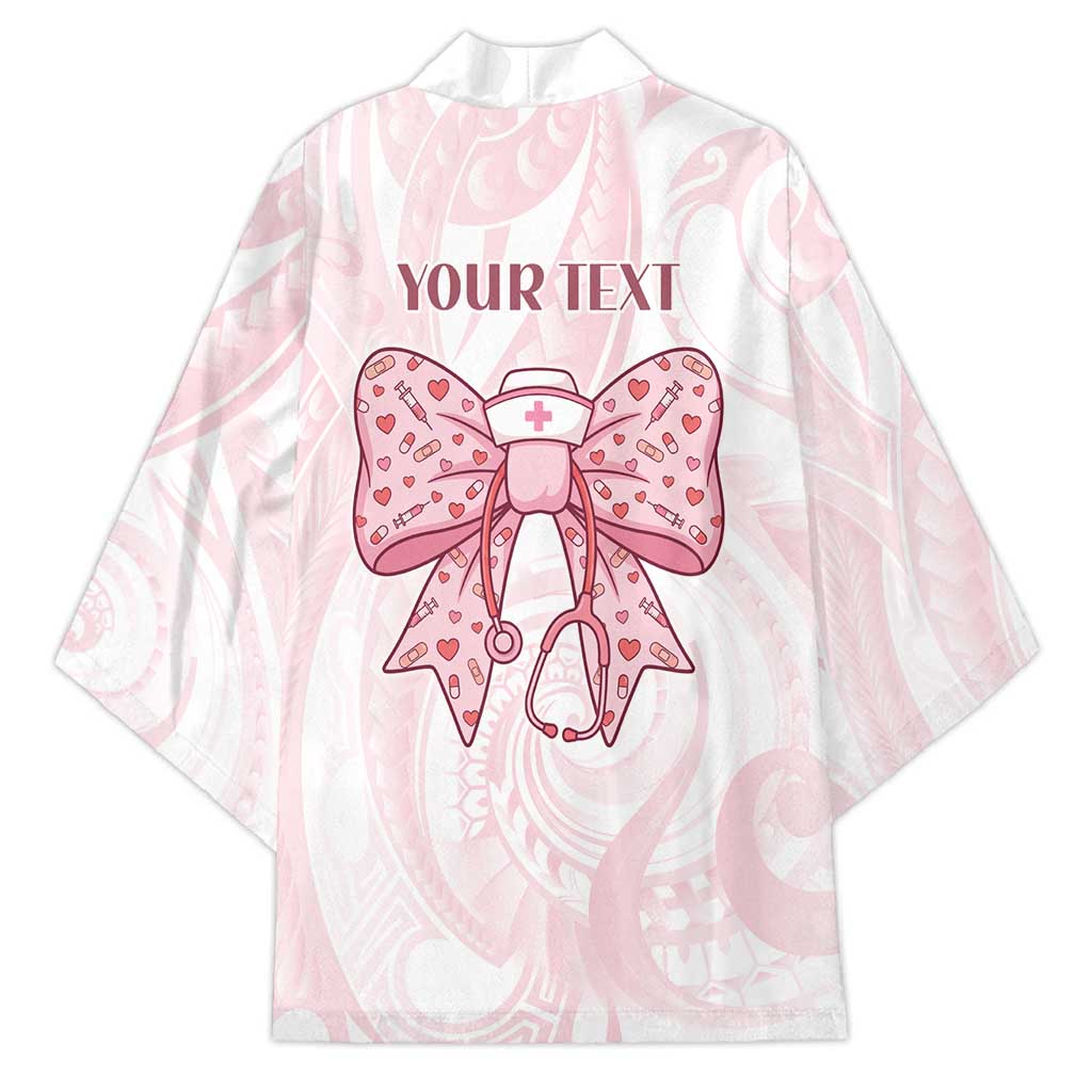 New Zealand Nurses RN Personalised Kimono Pink Stethoscope Coquette Bow Maori Motif