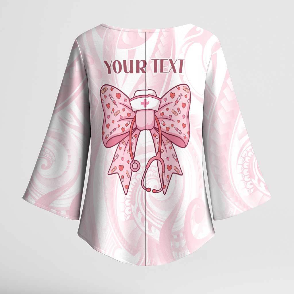 New Zealand Nurses RN Personalised Kimono Sleeve Blouse Pink Stethoscope Coquette Bow Maori Motif