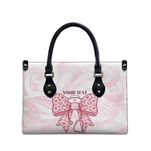 New Zealand Nurses RN Personalised Leather Bag Pink Stethoscope Coquette Bow Maori Motif