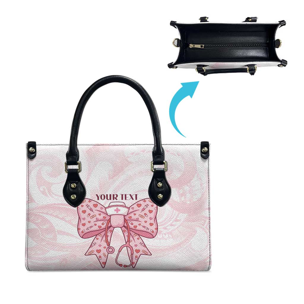 New Zealand Nurses RN Personalised Leather Bag Pink Stethoscope Coquette Bow Maori Motif