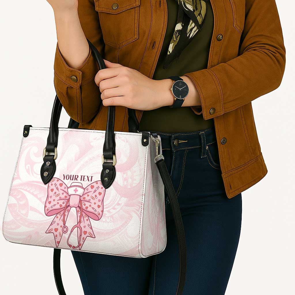 New Zealand Nurses RN Personalised Leather Bag Pink Stethoscope Coquette Bow Maori Motif