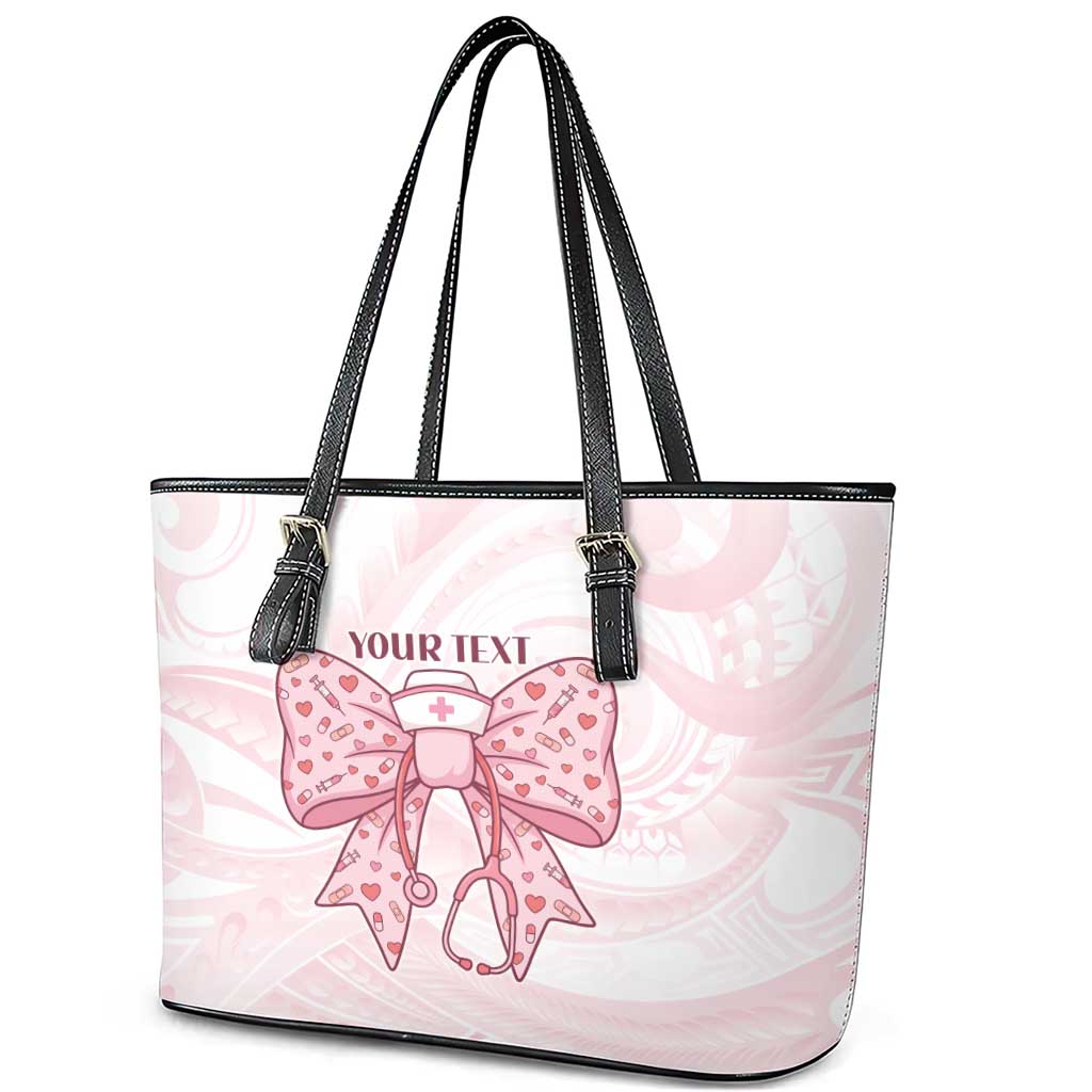 New Zealand Nurses RN Personalised Leather Tote Bag Pink Stethoscope Coquette Bow Maori Motif