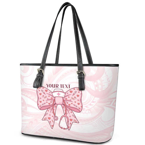 New Zealand Nurses RN Personalised Leather Tote Bag Pink Stethoscope Coquette Bow Maori Motif
