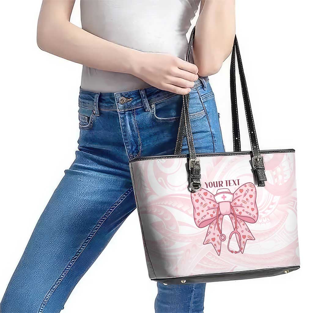 New Zealand Nurses RN Personalised Leather Tote Bag Pink Stethoscope Coquette Bow Maori Motif