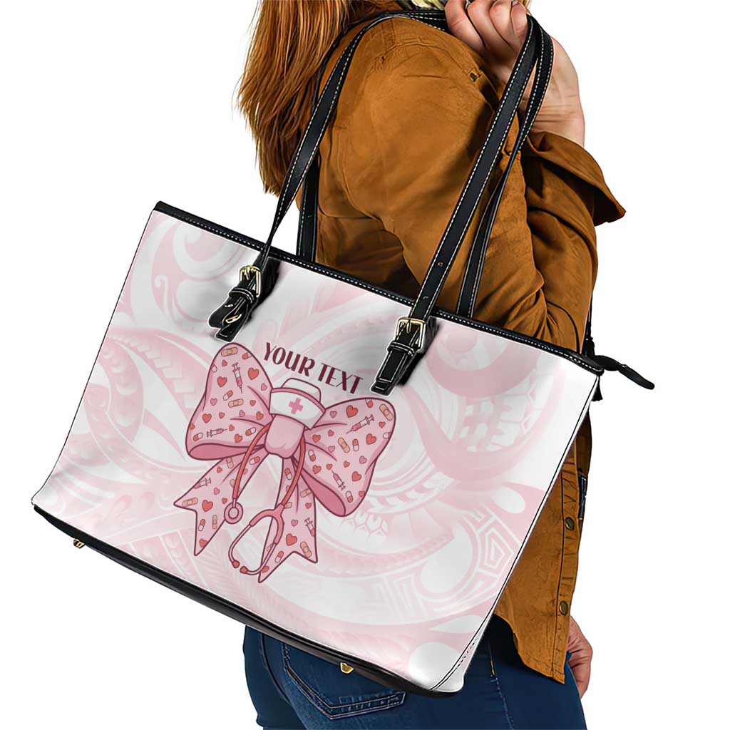 New Zealand Nurses RN Personalised Leather Tote Bag Pink Stethoscope Coquette Bow Maori Motif