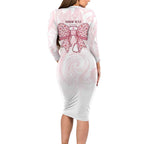 New Zealand Nurses RN Personalised Long Sleeve Bodycon Dress Pink Stethoscope Coquette Bow Maori Motif