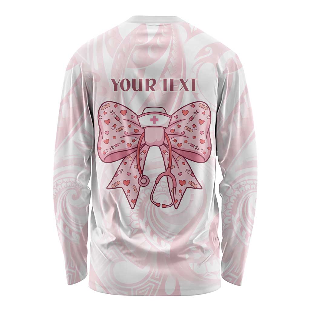 New Zealand Nurses RN Personalised Long Sleeve Shirt Pink Stethoscope Coquette Bow Maori Motif