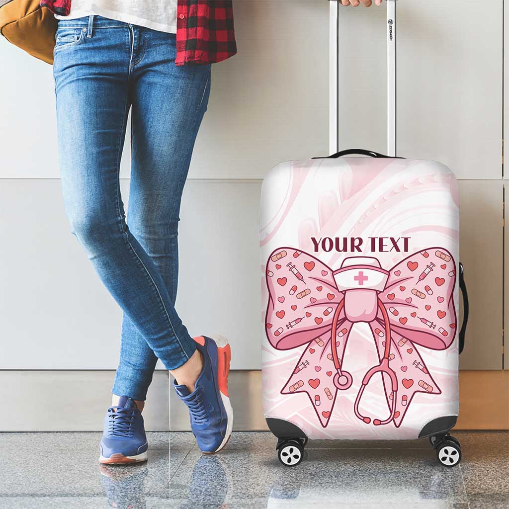 New Zealand Nurses RN Personalised Luggage Cover Pink Stethoscope Coquette Bow Maori Motif
