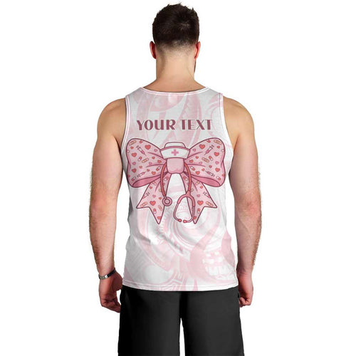New Zealand Nurses RN Personalised Men Tank Top Pink Stethoscope Coquette Bow Maori Motif