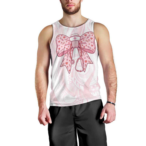 New Zealand Nurses RN Personalised Men Tank Top Pink Stethoscope Coquette Bow Maori Motif