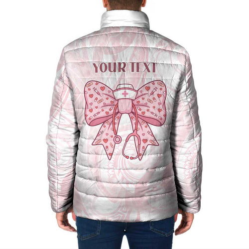 New Zealand Nurses RN Personalised Padded Jacket Pink Stethoscope Coquette Bow Maori Motif